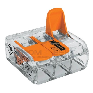 Клеммник WAGO 3 (одножильных или многожильных) х 0,08-4мм2 32A Cu [уп. 50шт]